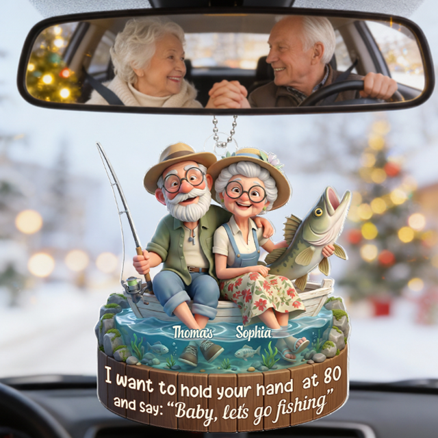 Baby Let's Go Fishing Old Couple - Personalized Acrylic Car Hanger - Sentimental Gift for him, for her