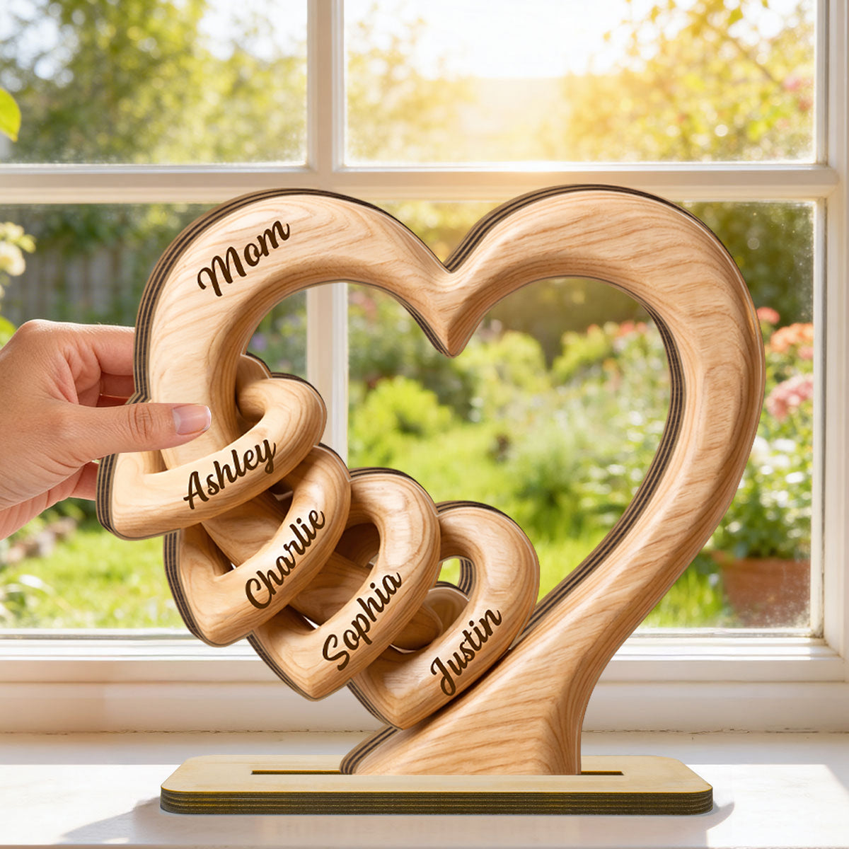 Mom Grandma Heart 2D Flat Plaque - Personalized 2-Layered Wooden Plaque - Sentimental Mother's Day Gift for Mom, Wife