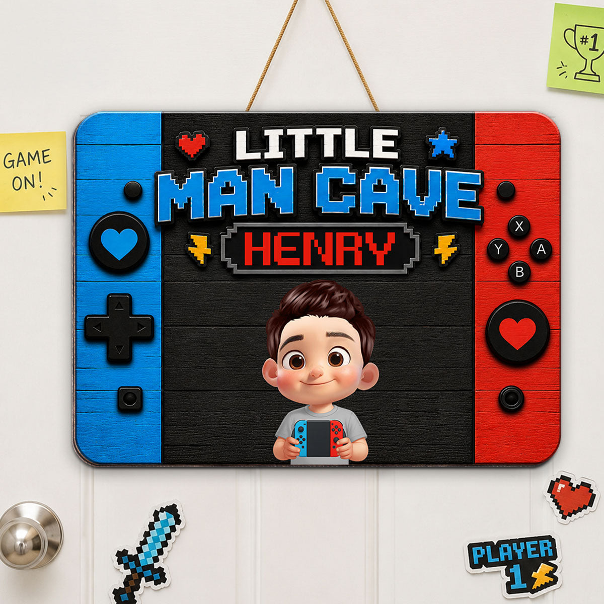 Little Man Cave Gamer - Personalized Wood Sign - Gift For Boys, Gamers, Door Hanger For Gamers, Gaming Room, Playroom Decor For Boys