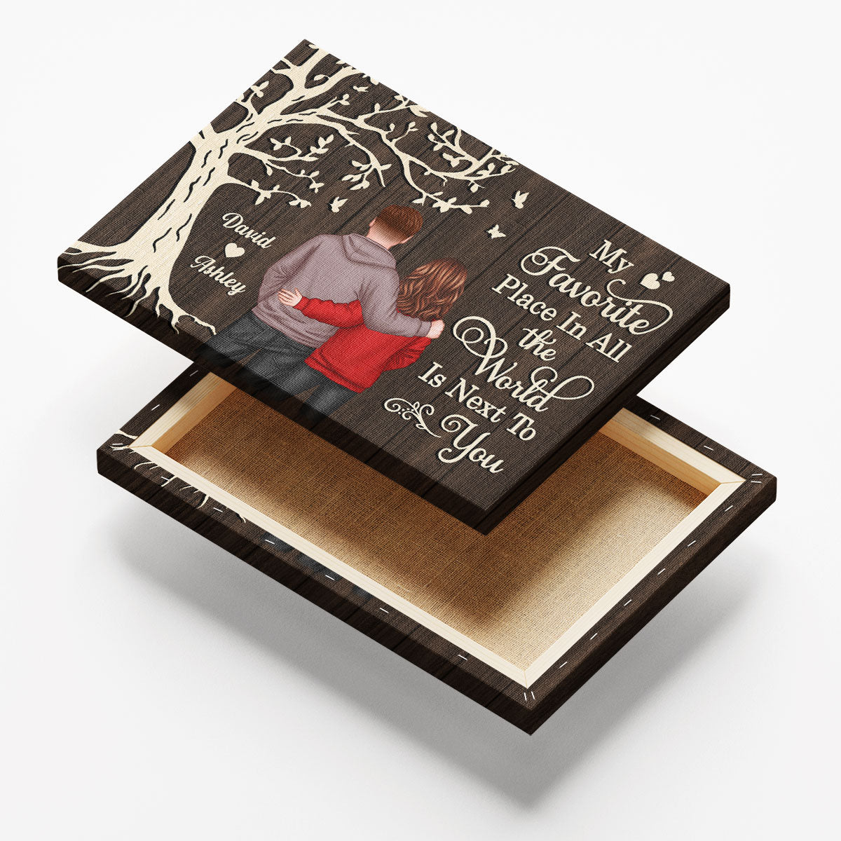 My Favorite Place in All the World Couple Tree - Personalized Canvas - Gift for him, Gift for her