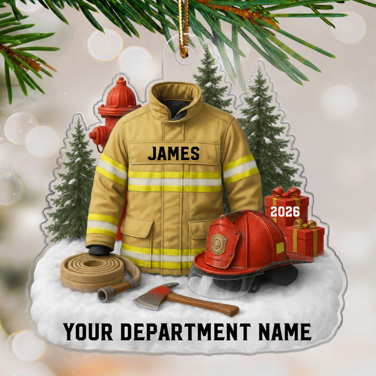 3D Effect Firefighter Uniform - Personalized Acrylic Ornament - Christmas Gift For Firefighters, Fire Department