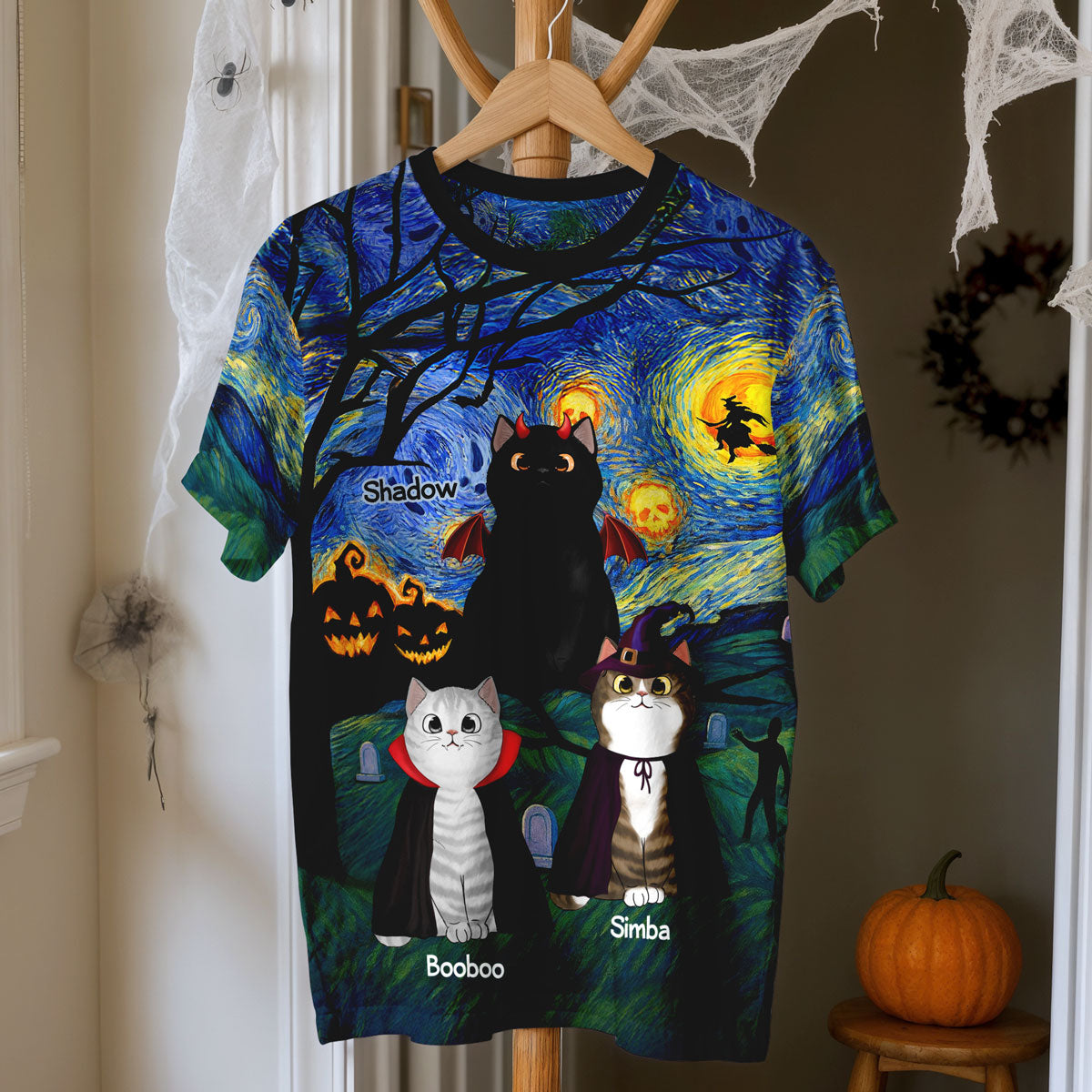 Halloween Starry Night Spooky Cat Personalized Shirt, Purrfect Costume for Cat Lover