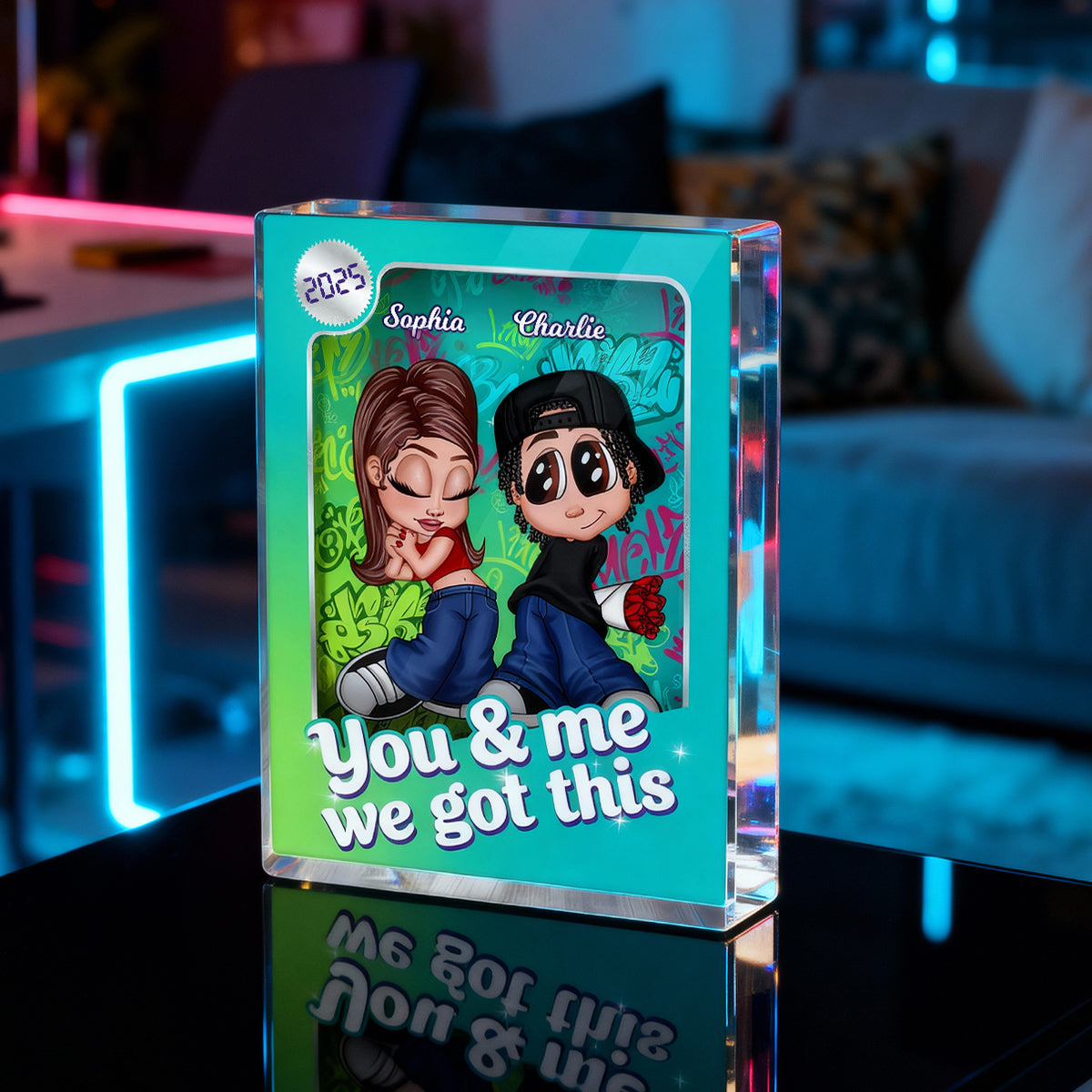 Y2K Couple Action Figure - Personalized Acrylic Block Plaque - Valentine's Day Gift for him, for her