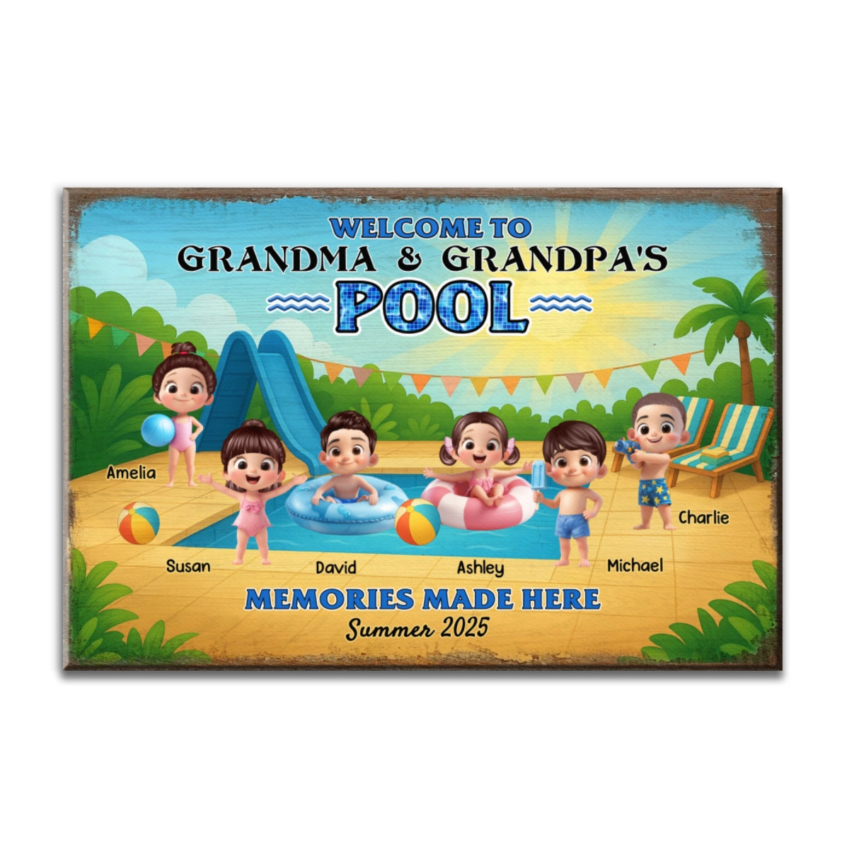 Welcome to Grandma & Grandpa's Pool Personalized Canvas Print, Entryway Front Porch Pool Patio Decor