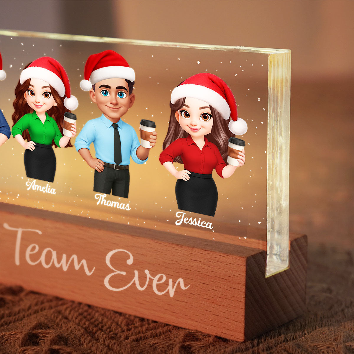 Best Team Ever - Personalized Acrylic Block Plaque LED Night Light - Gift For Colleagues, Coworkers, Boss