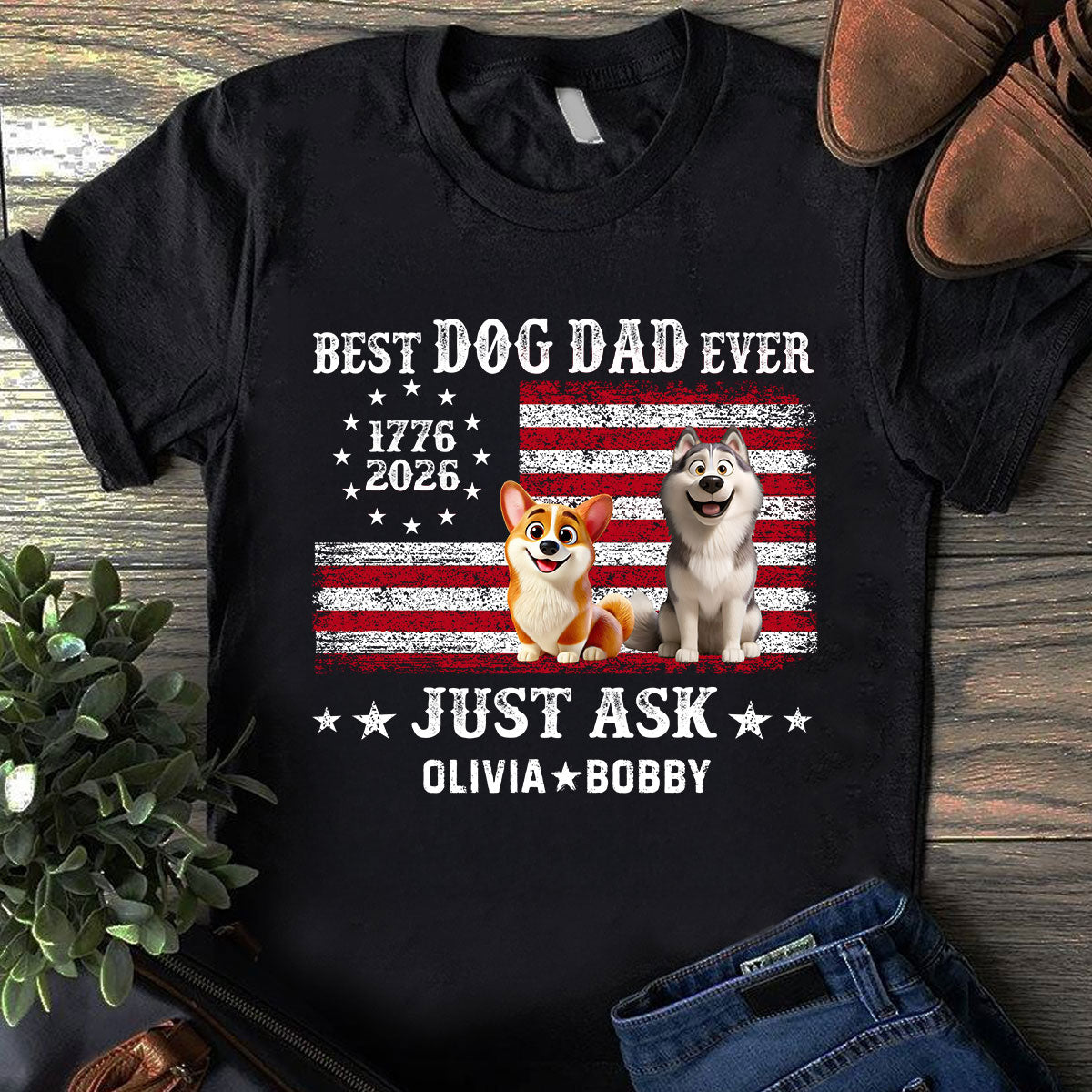Proud Best Dog Dad Ever Nation Flag 250th Anniversary - Personalized Shirt - Father's Day Gift For Dog Dad, Dog Lovers