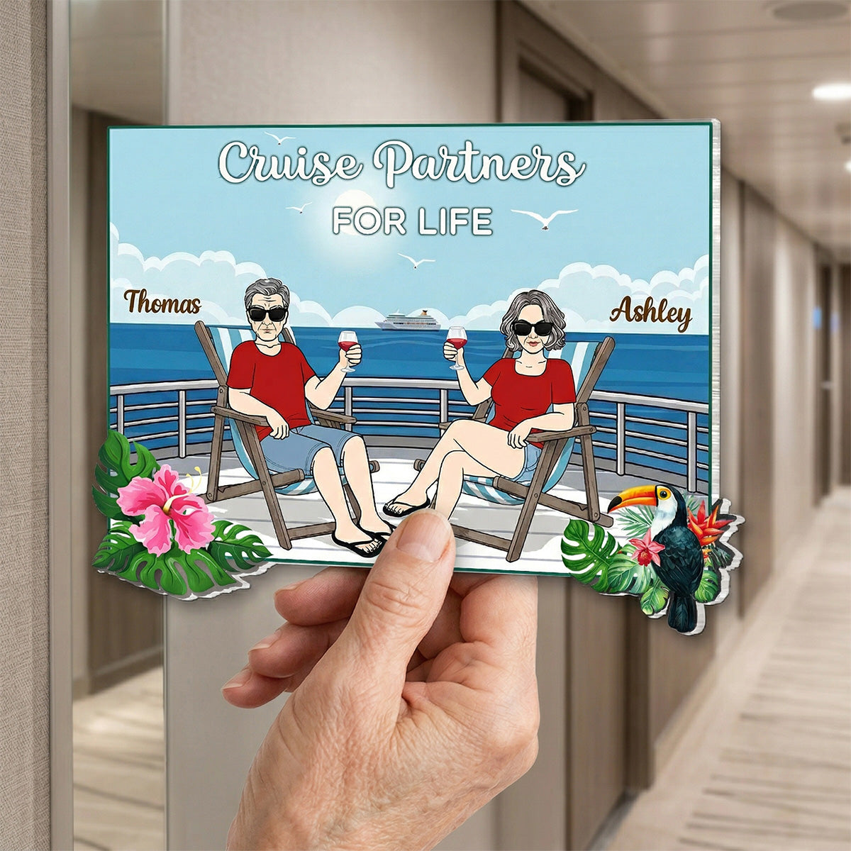 We're In Cruise Mode Old Couple Sitting Cruise Deck - Personalized Cruise Cabin Door Magnet