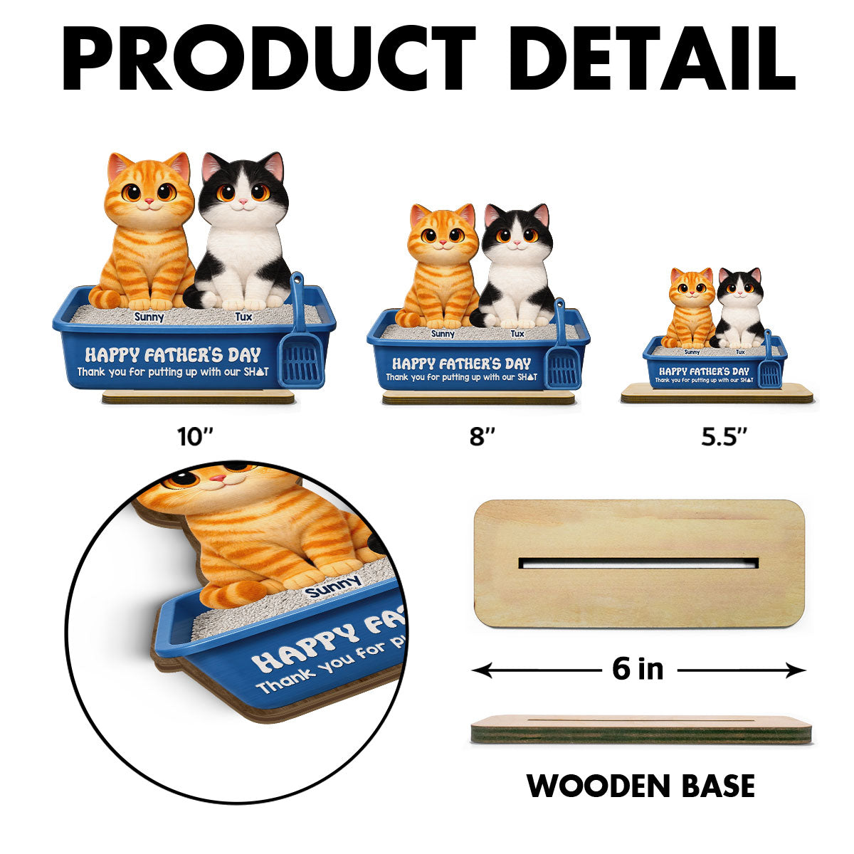 Cute Fluffy Cats Happy  Thanks For Feeding And Scooping Poo 2D Flat - Personalized 2-Layered Wooden Plaque - Funny  Gift For Cat Dad, Cat Lovers
