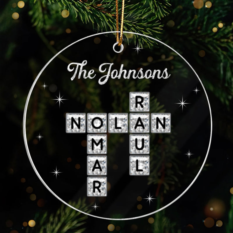 3D Shining Effect The Family Crossword Puzzle Art - Personalized Acrylic Ornament - Christmas Gift For Family, Matching Ornaments For Family
