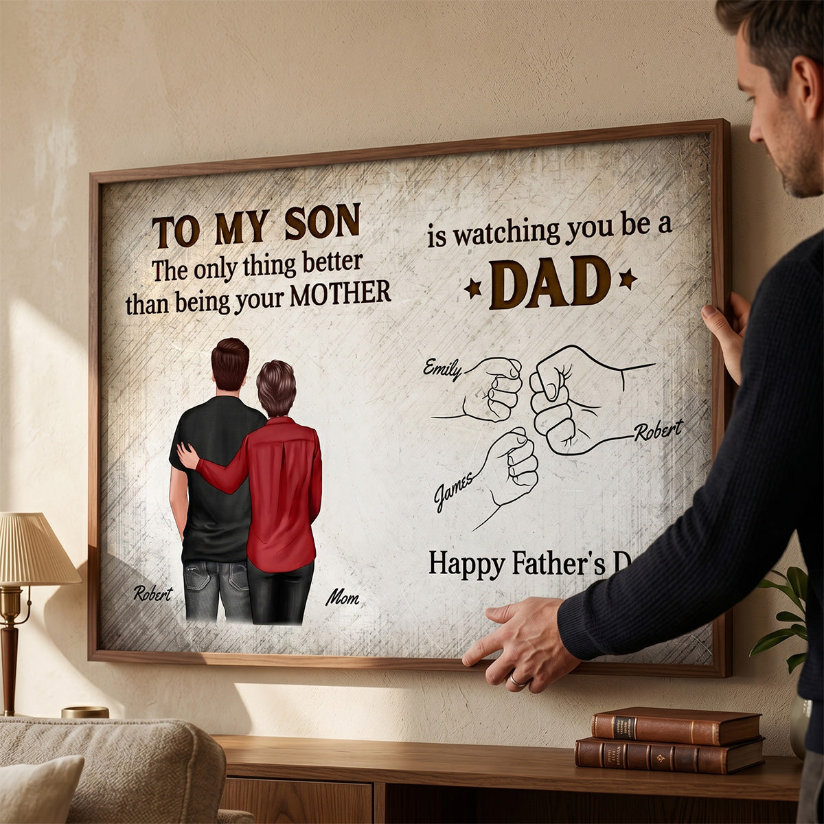 Retro Vintage From Mom Dad To Son Watching You Be A Dad Fist Bump - Personalized Poster - Father's Day Gift For Son