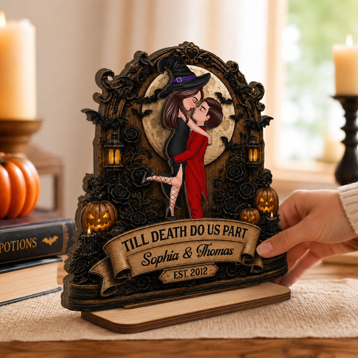 You're My Boo Forever Couple Under Moon - Personalized 2-Layered Wooden Plaque - Halloween Decor For Couple