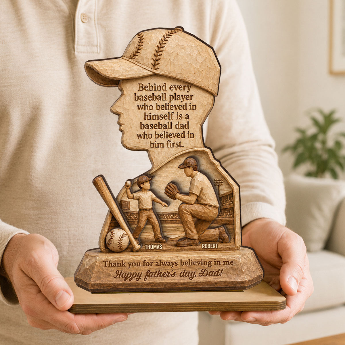 Behind Every Baseball Player is a Baseball Dad - Personalized 2-Layered Wooden Plaque -  Gift for Dad, Husband