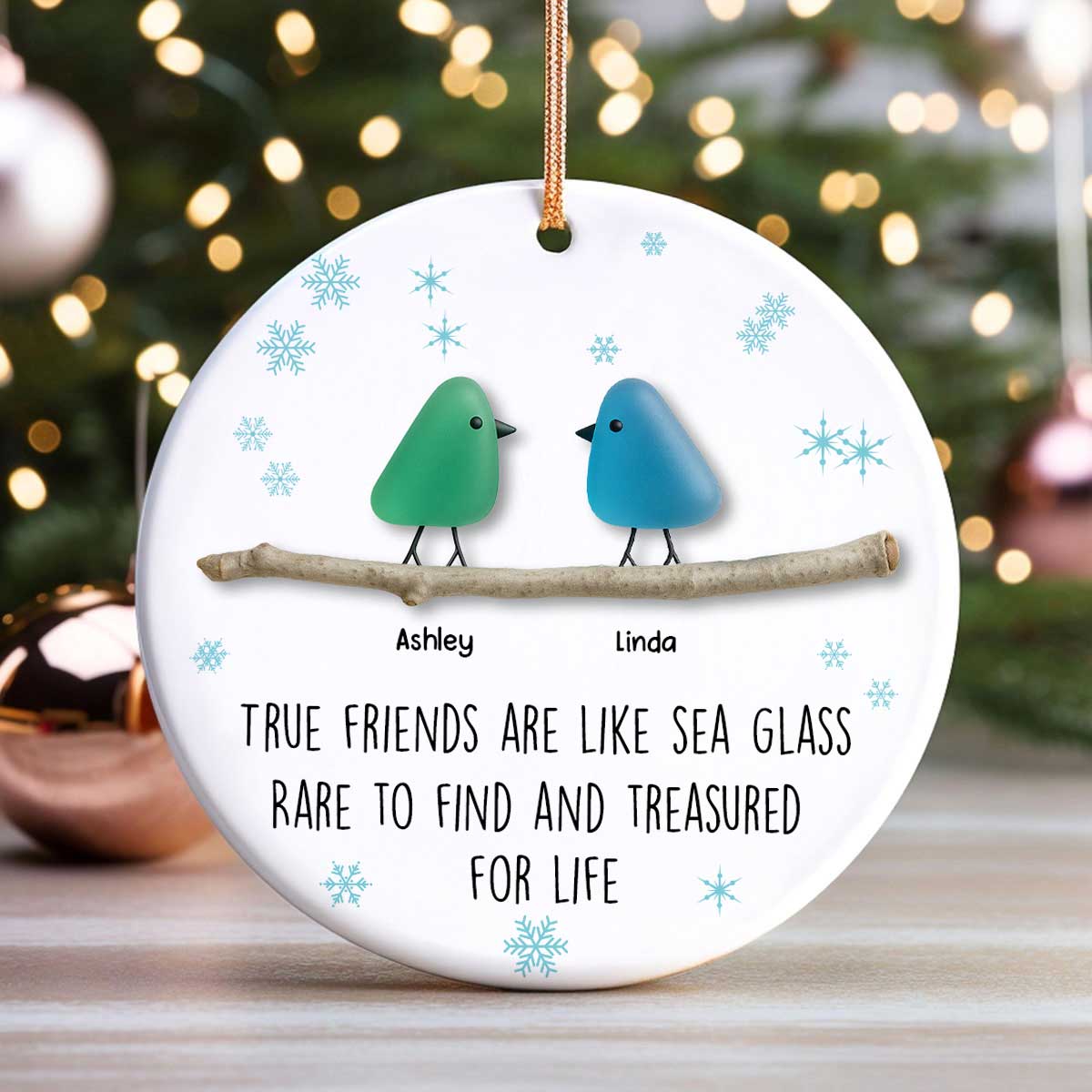 Friendship Sea Glass Pattern Birds - Personalized Ceramic Ornament - Unique Christmas Gift for Best Friends