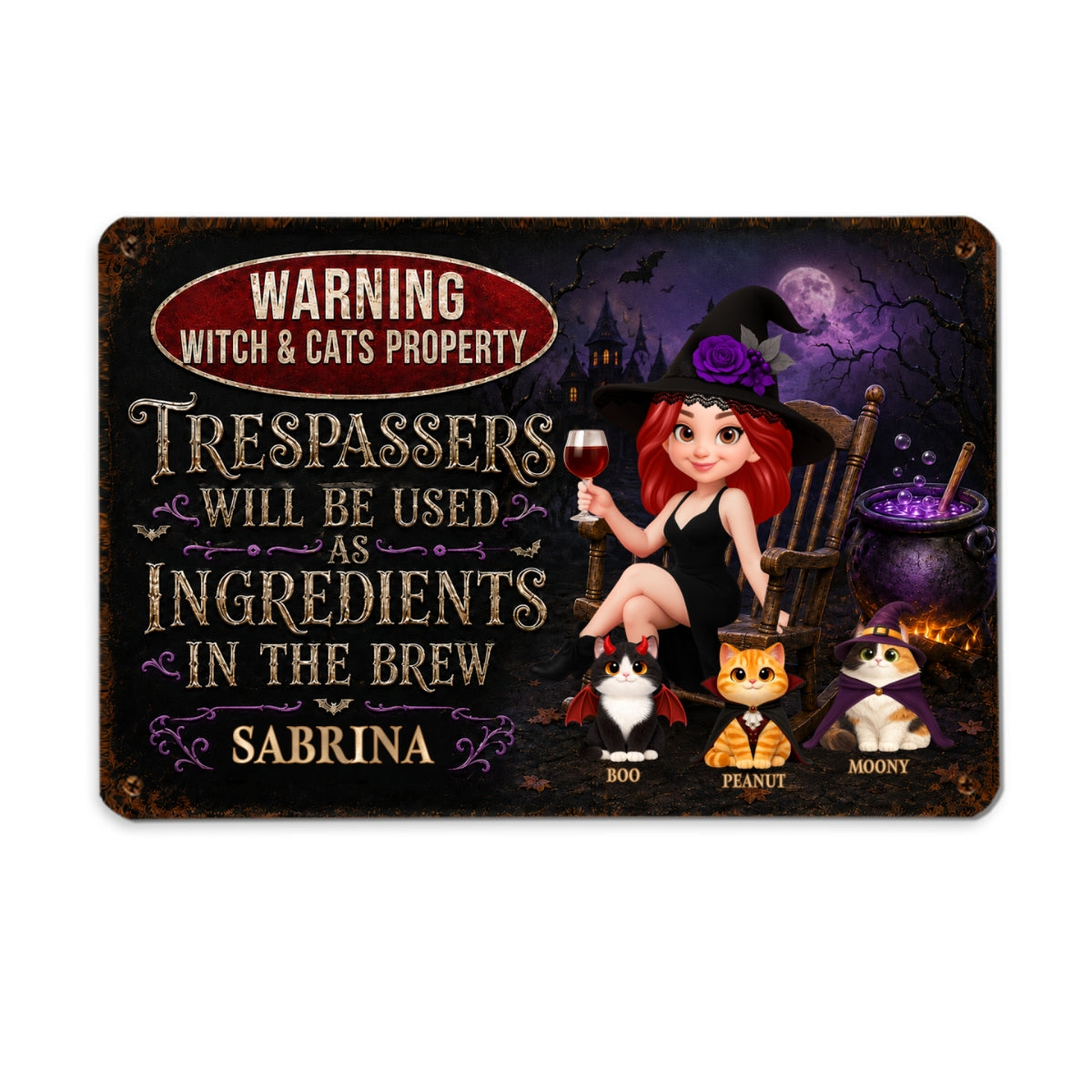 Trespassers Will Be Used As Ingredients In The Brew - Personalized Metal Sign - Halloween Decor Gift