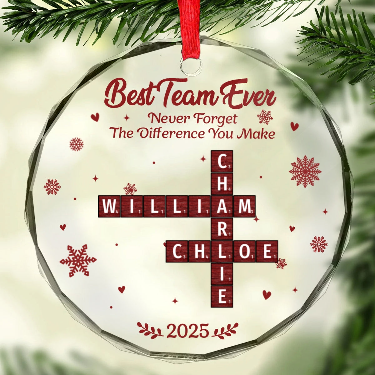 Best Team Ever Crossword - Personalized Glass Ornament - Christmas Gift for Co-worker