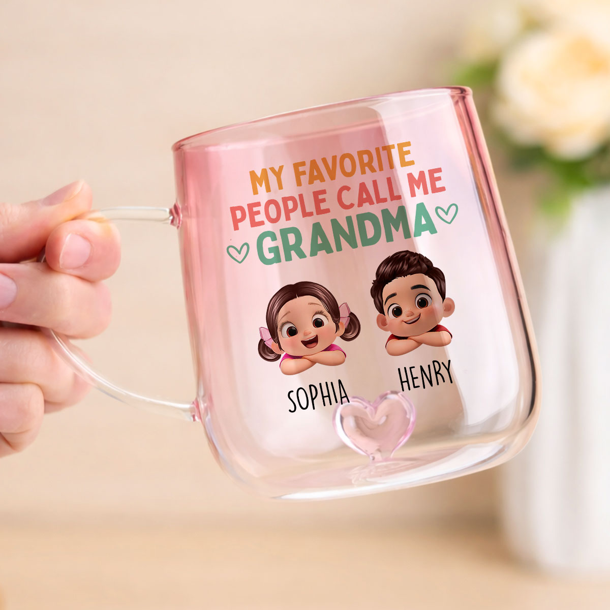 My Favorite People Call Me Grandma - Personalized Glass Mug - Heartfelt Mother's Day Gift for Grandma, Wife