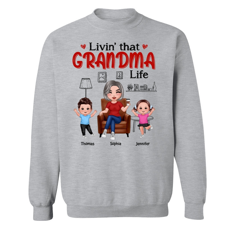 Outline Background In House Livin‘ That Grandma Life Personalized Shirt