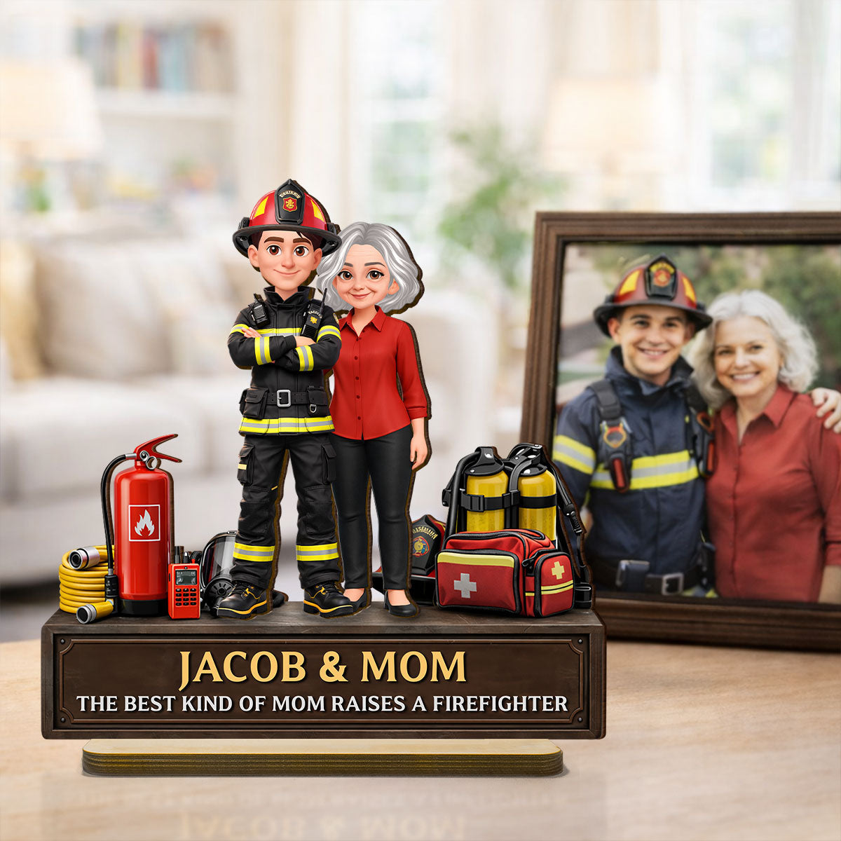 The Best Kind Of Mom Raises A Firefighter - Personalized 2-Layered Wooden Plaque - Heartfelt Gift For Firefighter Mom
