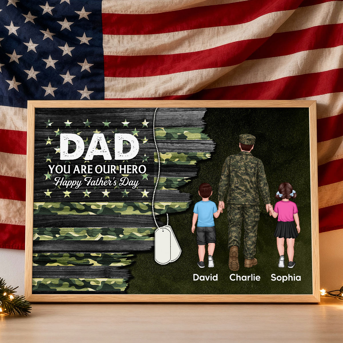 Army Millitary Half Camouflage Flag Dad - Personalized Poster - Father's Day Gift For Dad