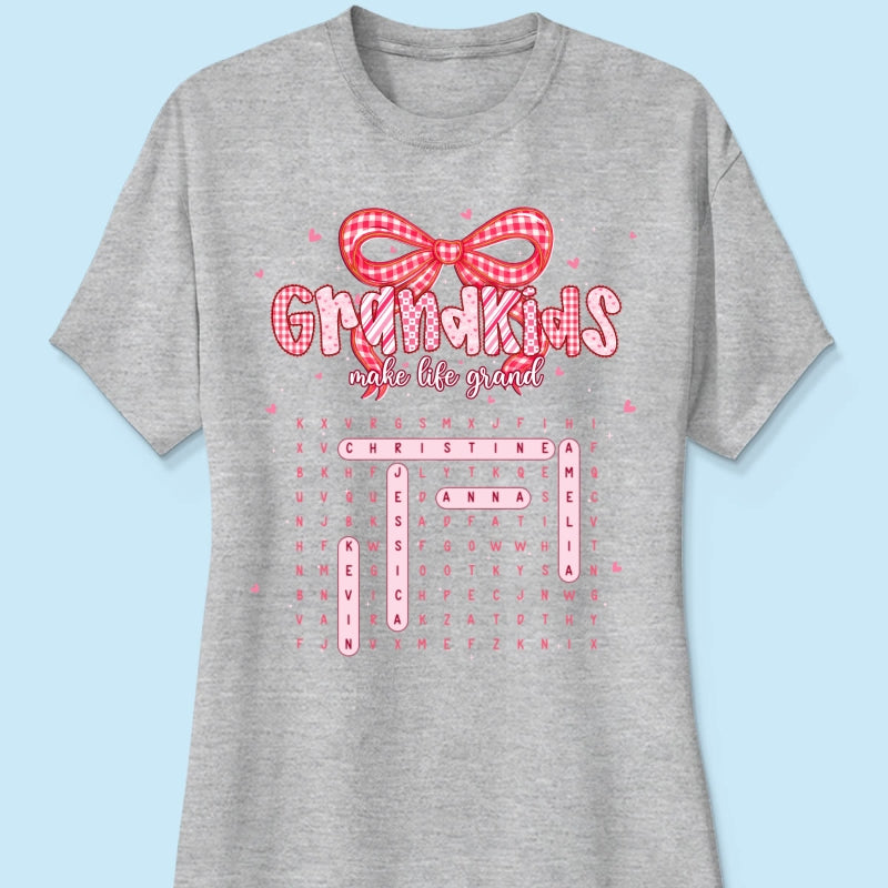 Grandkids Make Life Grand Preppy Word Search Puzzle - Personalized Shirt - Mother's Day Gift For Grandma Mom