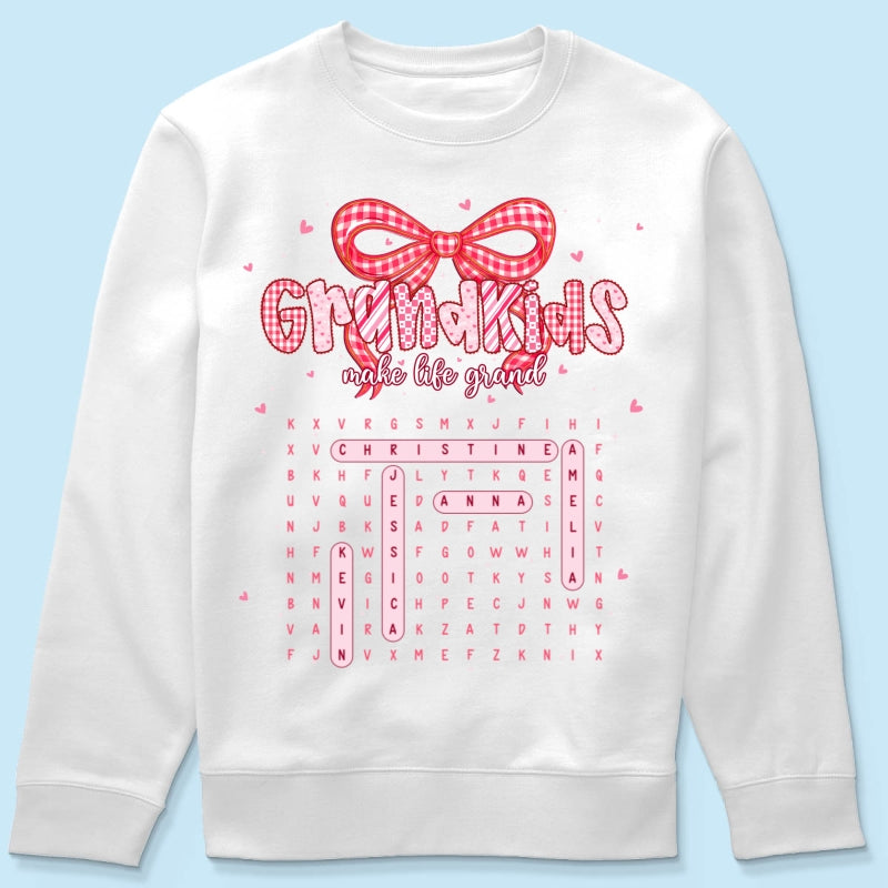 Grandkids Make Life Grand Preppy Word Search Puzzle - Personalized Shirt - Mother's Day Gift For Grandma Mom