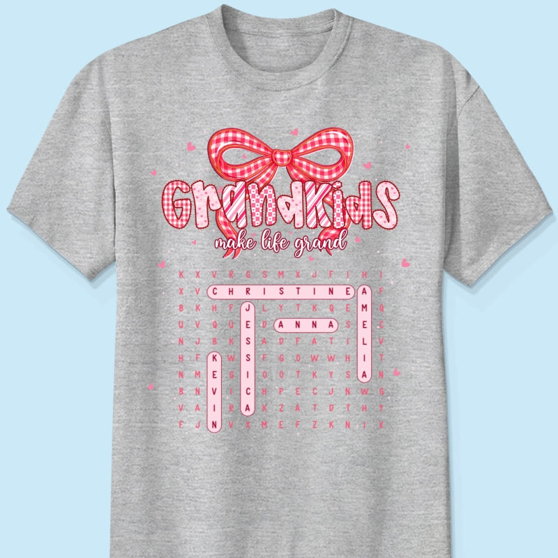 Grandkids Make Life Grand Preppy Word Search Puzzle - Personalized Shirt - Mother's Day Gift For Grandma Mom
