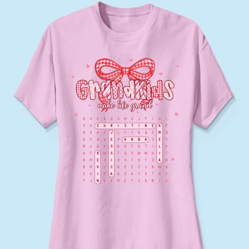 Grandkids Make Life Grand Preppy Word Search Puzzle - Personalized Shirt - Mother's Day Gift For Grandma Mom