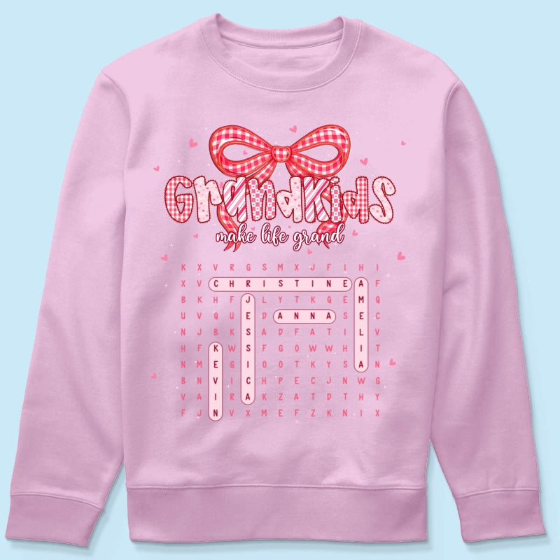 Grandkids Make Life Grand Preppy Word Search Puzzle - Personalized Shirt - Mother's Day Gift For Grandma Mom