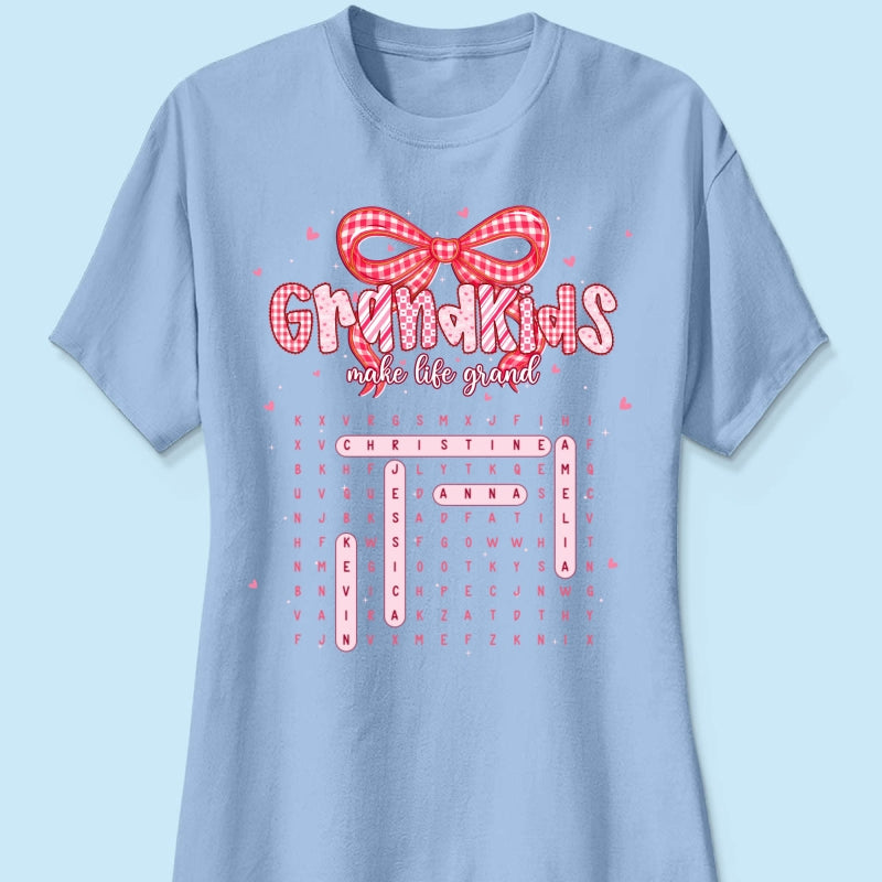 Grandkids Make Life Grand Preppy Word Search Puzzle - Personalized Shirt - Mother's Day Gift For Grandma Mom