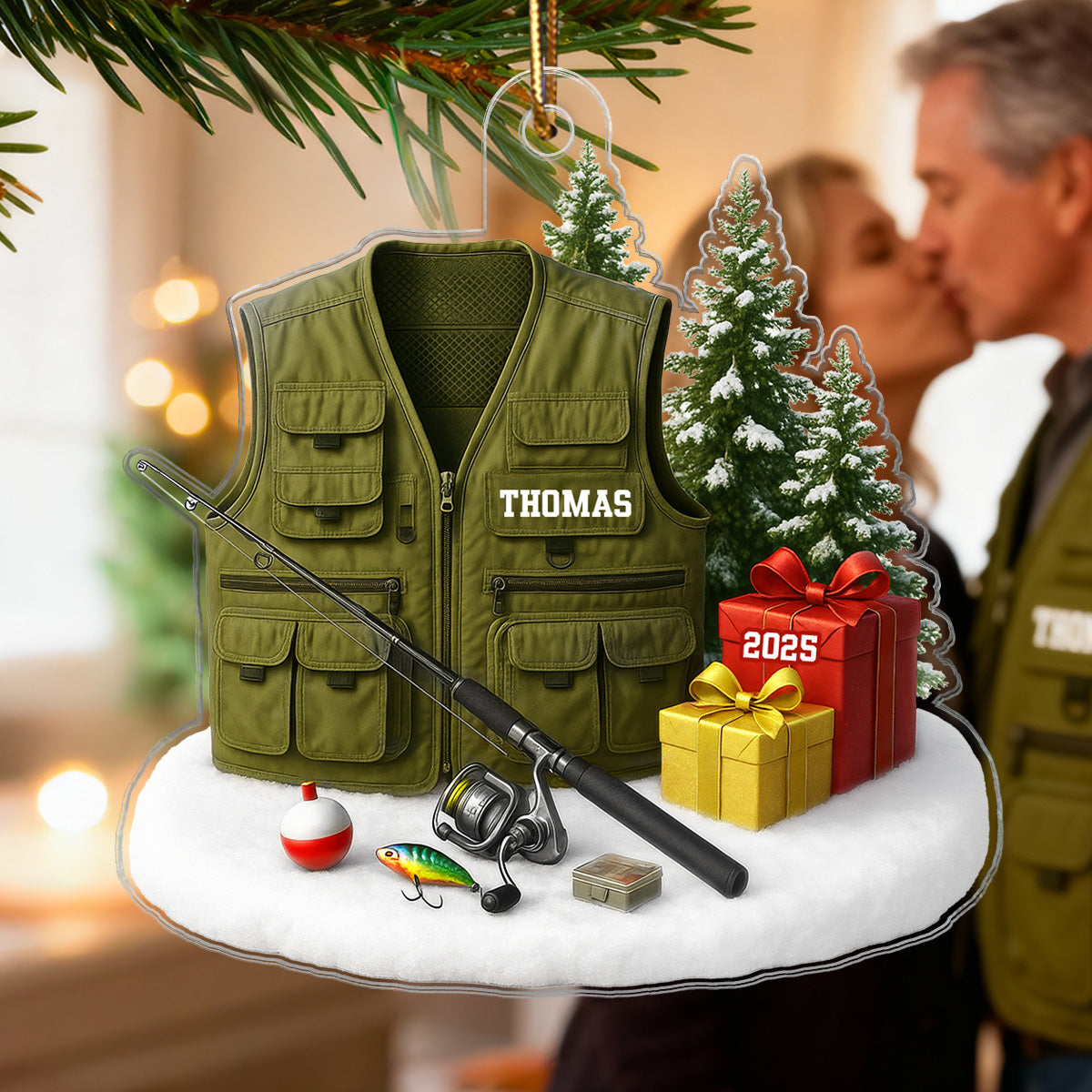 3D Effect Fisherman Things - Personalized Acrylic Ornament - Christmas Gift For Fishing Lovers