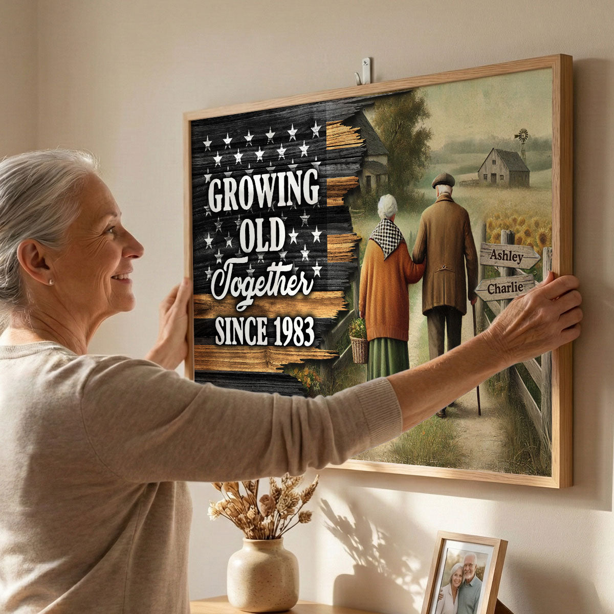 Eternal Love Couple Growing Old Together Half Nation Flag - Personalized Poster - Valentine's Day Gift For Couple