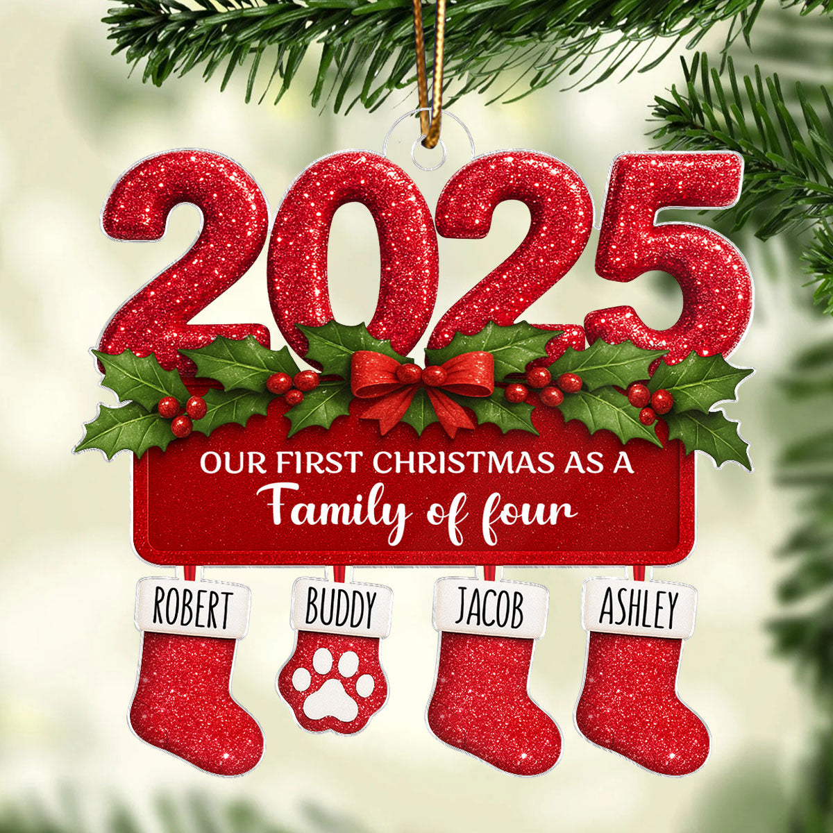 First Christmas as a Family of Three, Four, Christmas Stocking - Personalized Acrylic Ornament - Christmas Gift for Family