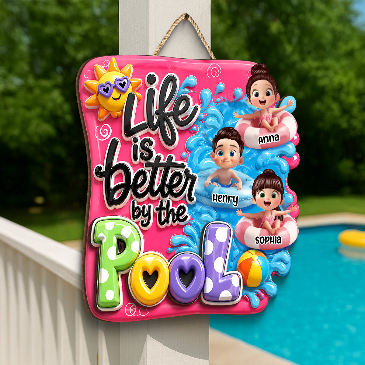 Life Is Better By The Pool Kids - Personalized Wood Sign - Gift For Grandparents, Summer Decoration