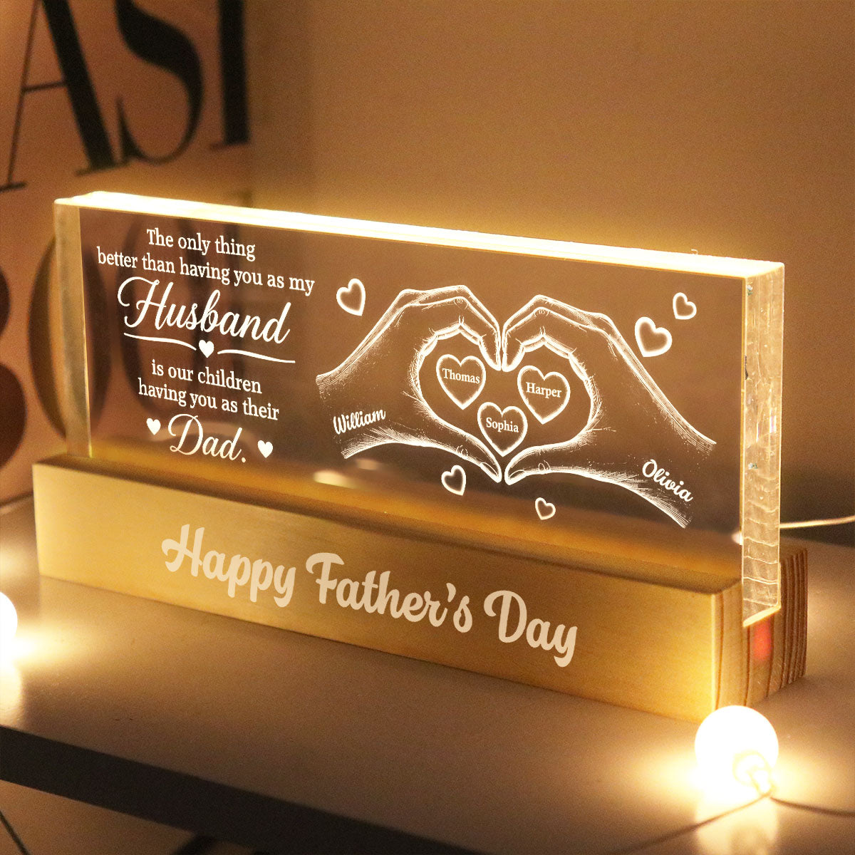 The Only Thing Having You As My Husband Hearts in Hands - Personalized Acrylic Block LED Night Light - Father's Day Gift For Husband