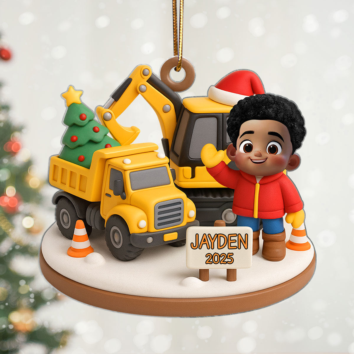 Cute Little Kid With Construction Struck - Personalized Acrylic Ornament - Christmas Gift for Kid, Grandkids