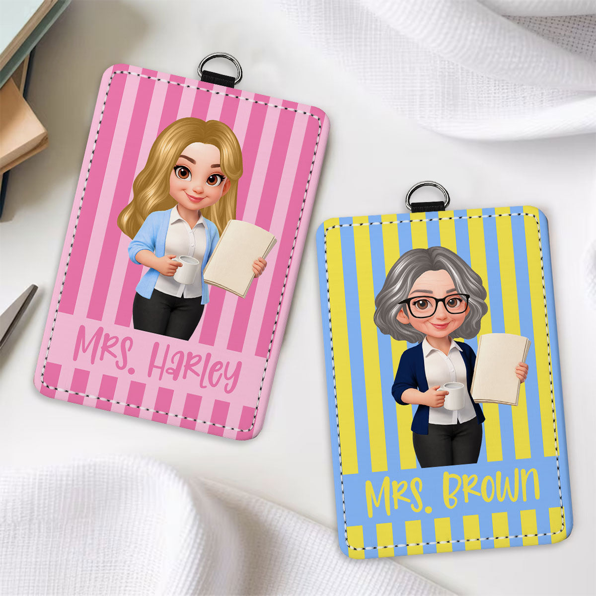 Trending Stripe Woman Style Teacher - Personalized ID Badge Holder - Back To School Gift For Teacher