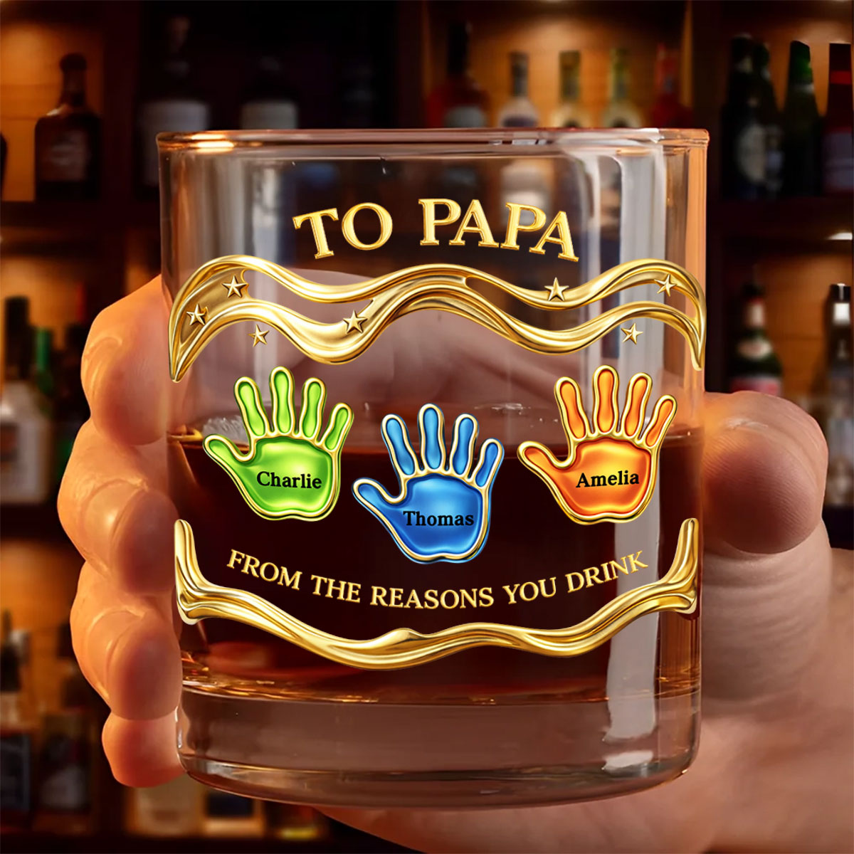 To Papa From the Reasons You Drink - Personalized Whiskey Glass - Father's Day Gift for Dad, Grandpa, Husband