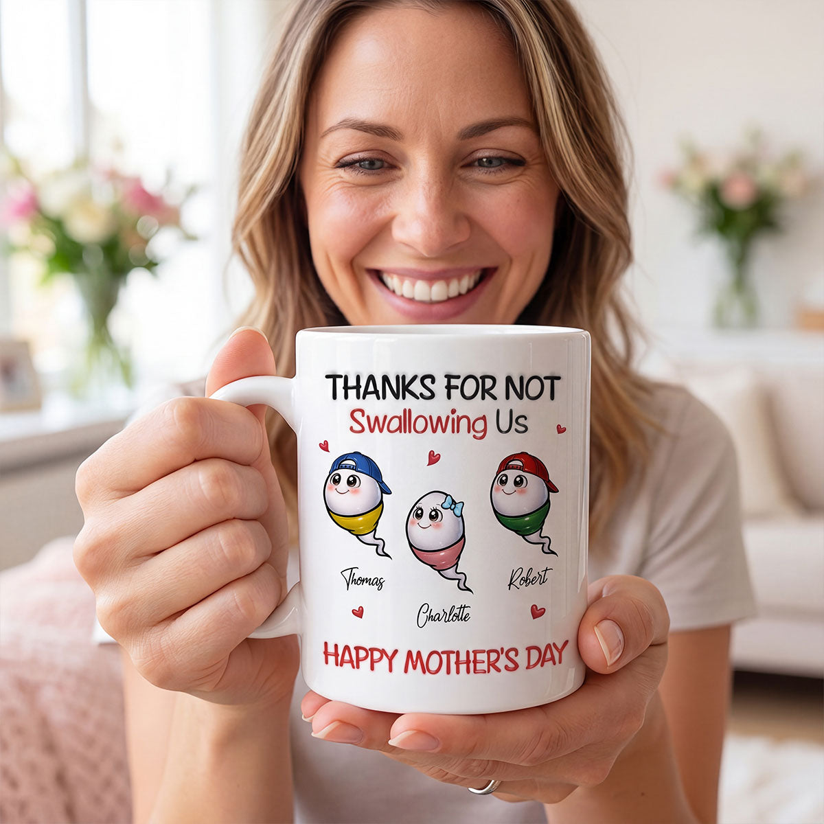 Little Cute Kids Thanks For Not Swallowing Us - Personalized Mug - Funny Mother's Day Gift For Mom