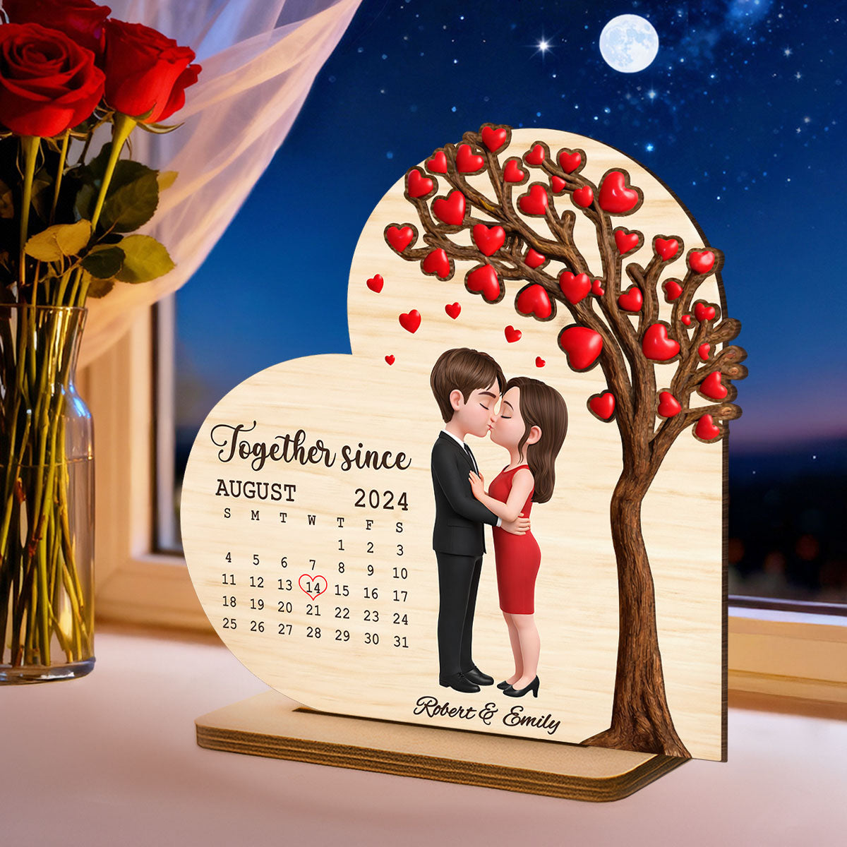 Together Since Calendar Sign - Personalized 2-Layered Wooden Plaque - Anniversary, Valentine's Day Gift, Gift For Him, Gift For Her