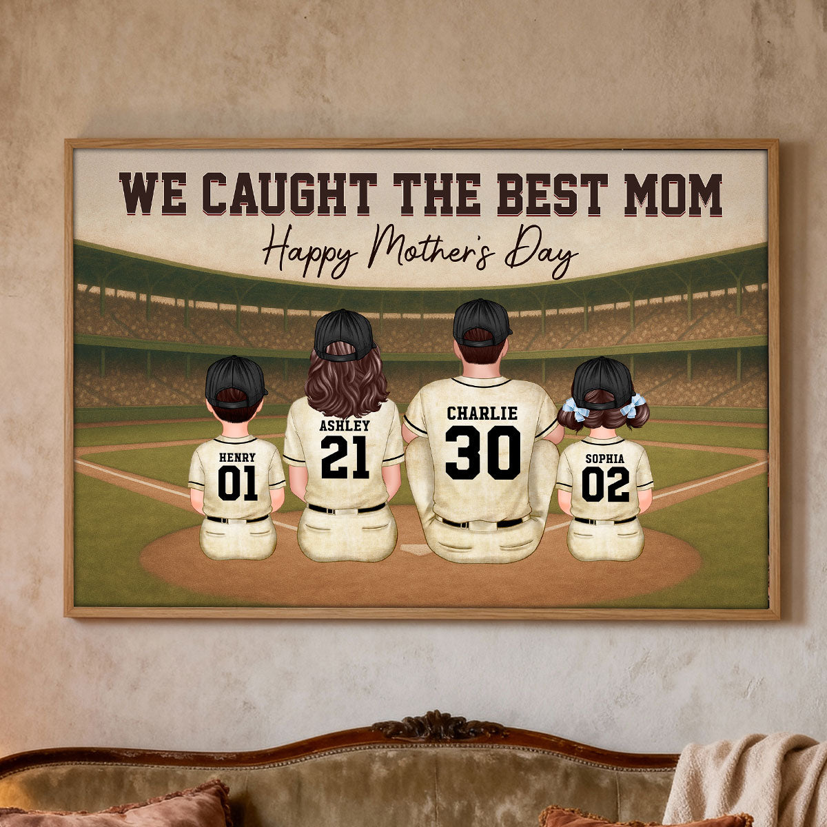 Retro Vintage We Caught The Best Baseball Mom - Personalized Poster - Mother's Day Gift For Baseball Mom, Wife