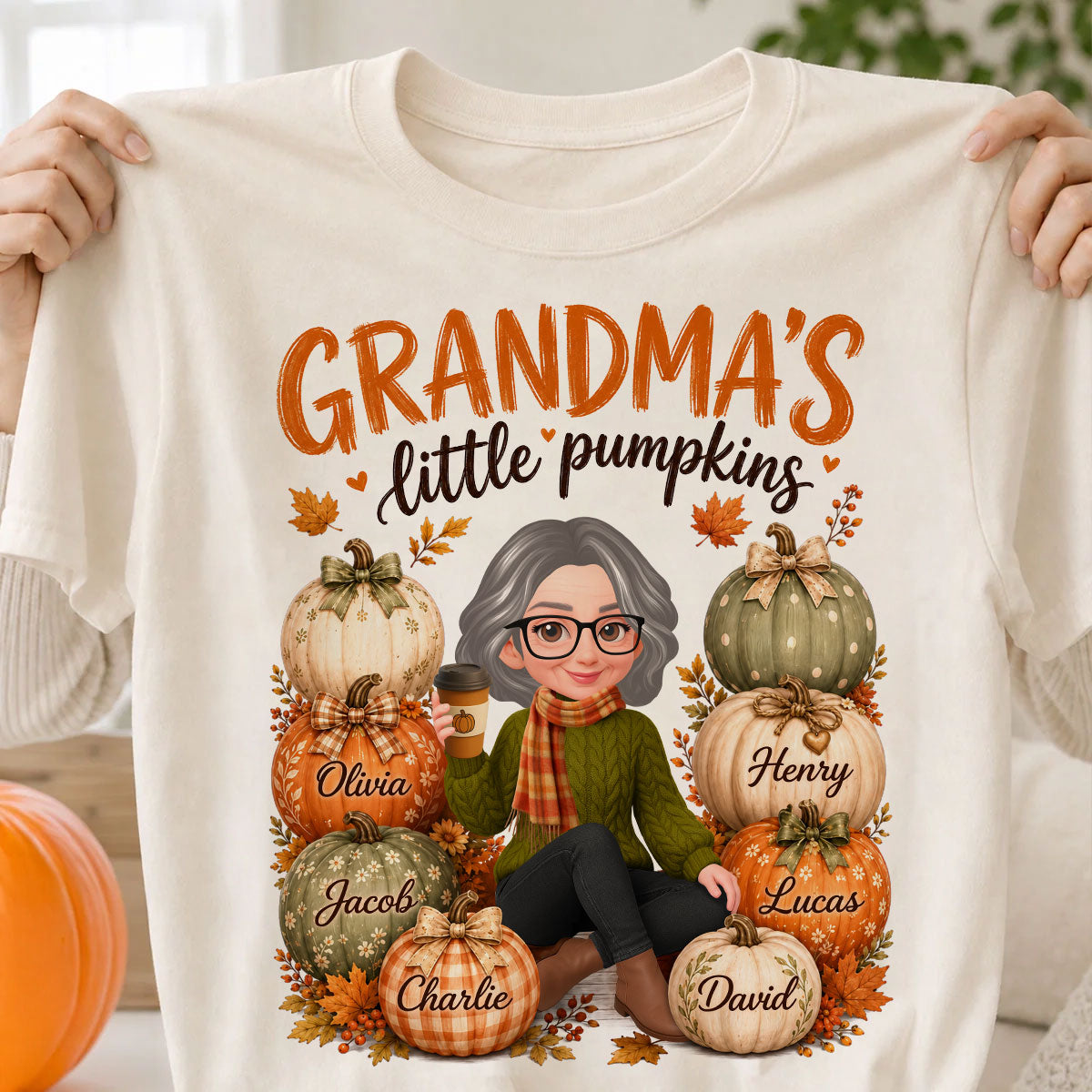 Grandma's Little Pumpkins - Personalized Shirt - Cozy Fall Tee for Grandma