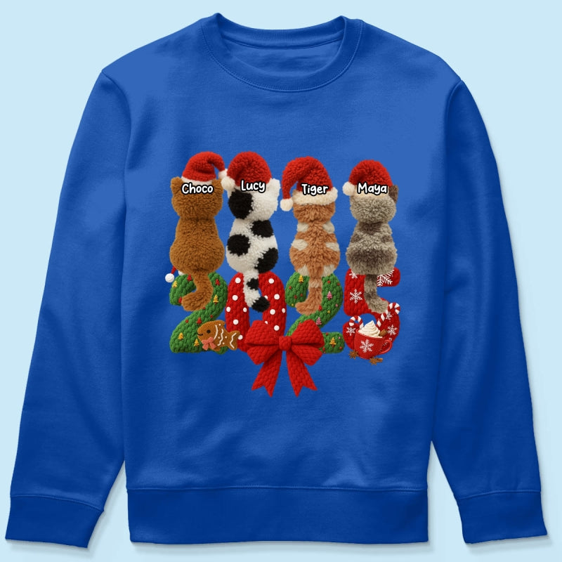 2025 Cat Lovers Latch Hook Yarn Faux - Personalized Sweatshirt - Christmas Gift for Cat Moms, Cat Dads