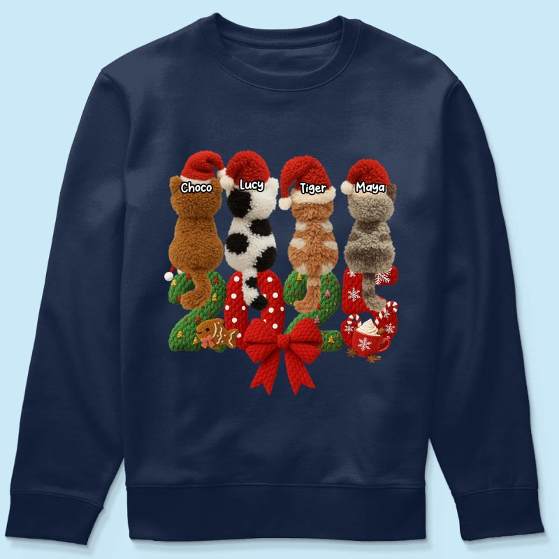 2025 Cat Lovers Latch Hook Yarn Faux - Personalized Sweatshirt - Christmas Gift for Cat Moms, Cat Dads