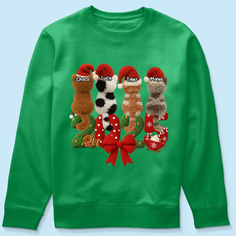 2025 Cat Lovers Latch Hook Yarn Faux - Personalized Sweatshirt - Christmas Gift for Cat Moms, Cat Dads