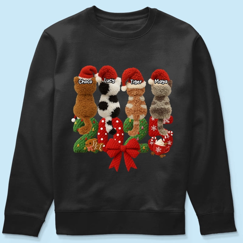 2025 Cat Lovers Latch Hook Yarn Faux - Personalized Sweatshirt - Christmas Gift for Cat Moms, Cat Dads