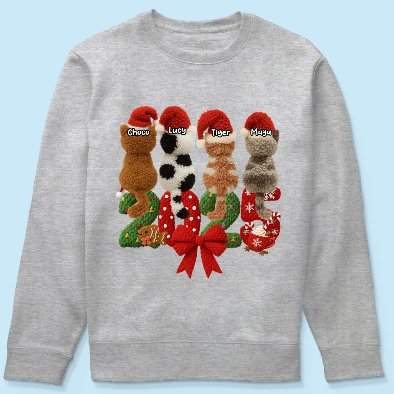 2025 Cat Lovers Latch Hook Yarn Faux - Personalized Sweatshirt - Christmas Gift for Cat Moms, Cat Dads