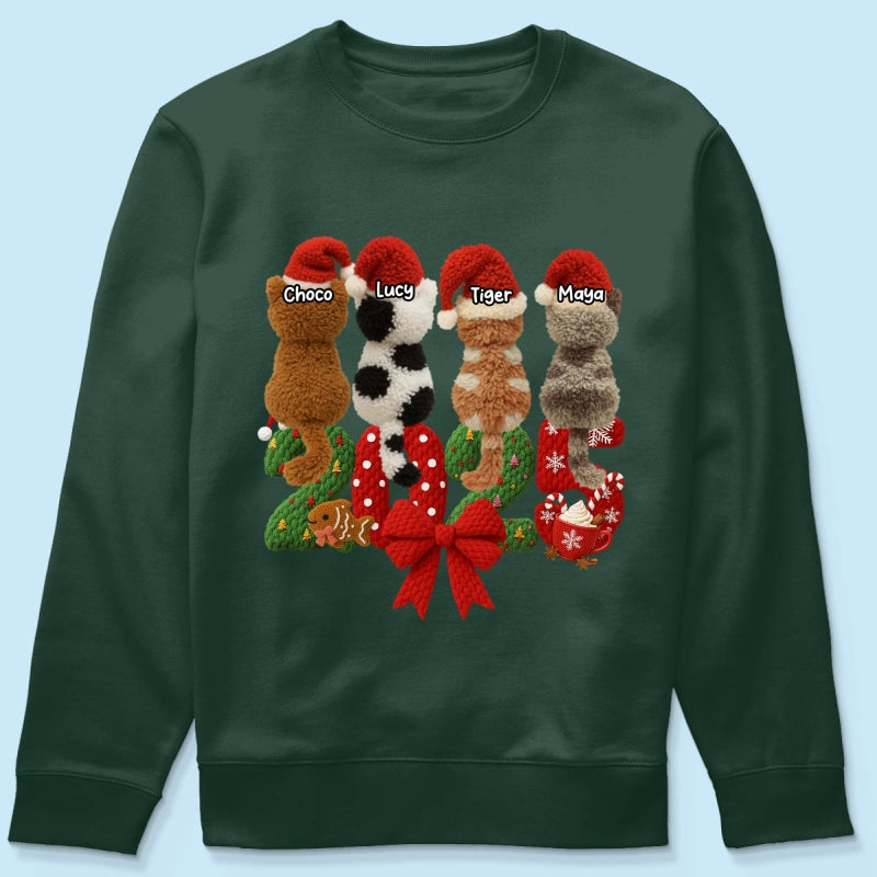 2025 Cat Lovers Latch Hook Yarn Faux - Personalized Sweatshirt - Christmas Gift for Cat Moms, Cat Dads