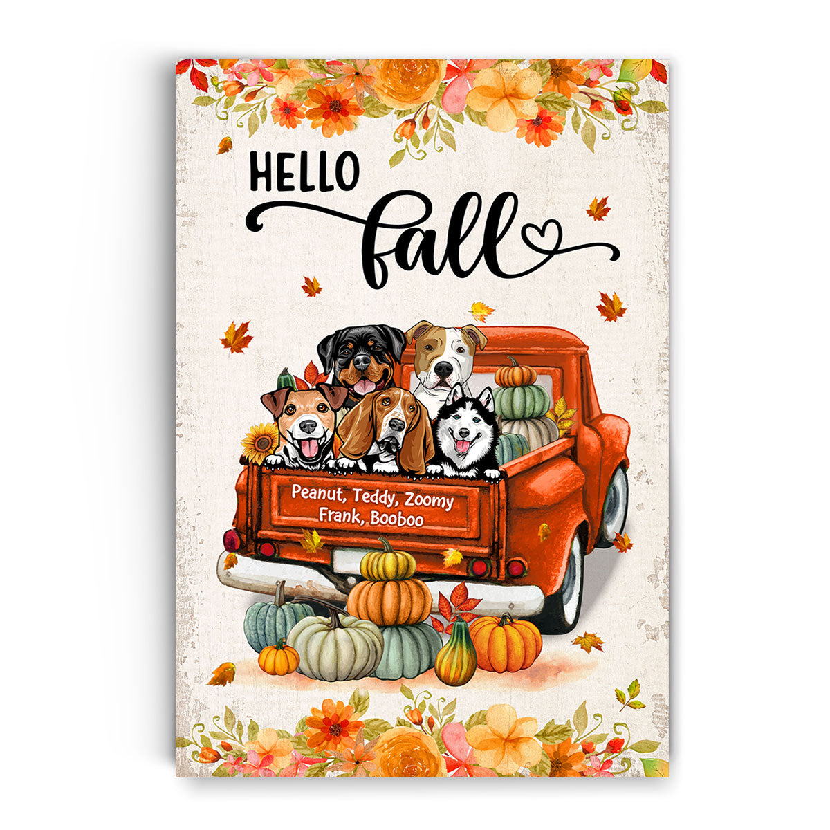 Hello Fall Dogs On Truck Personalized Poster