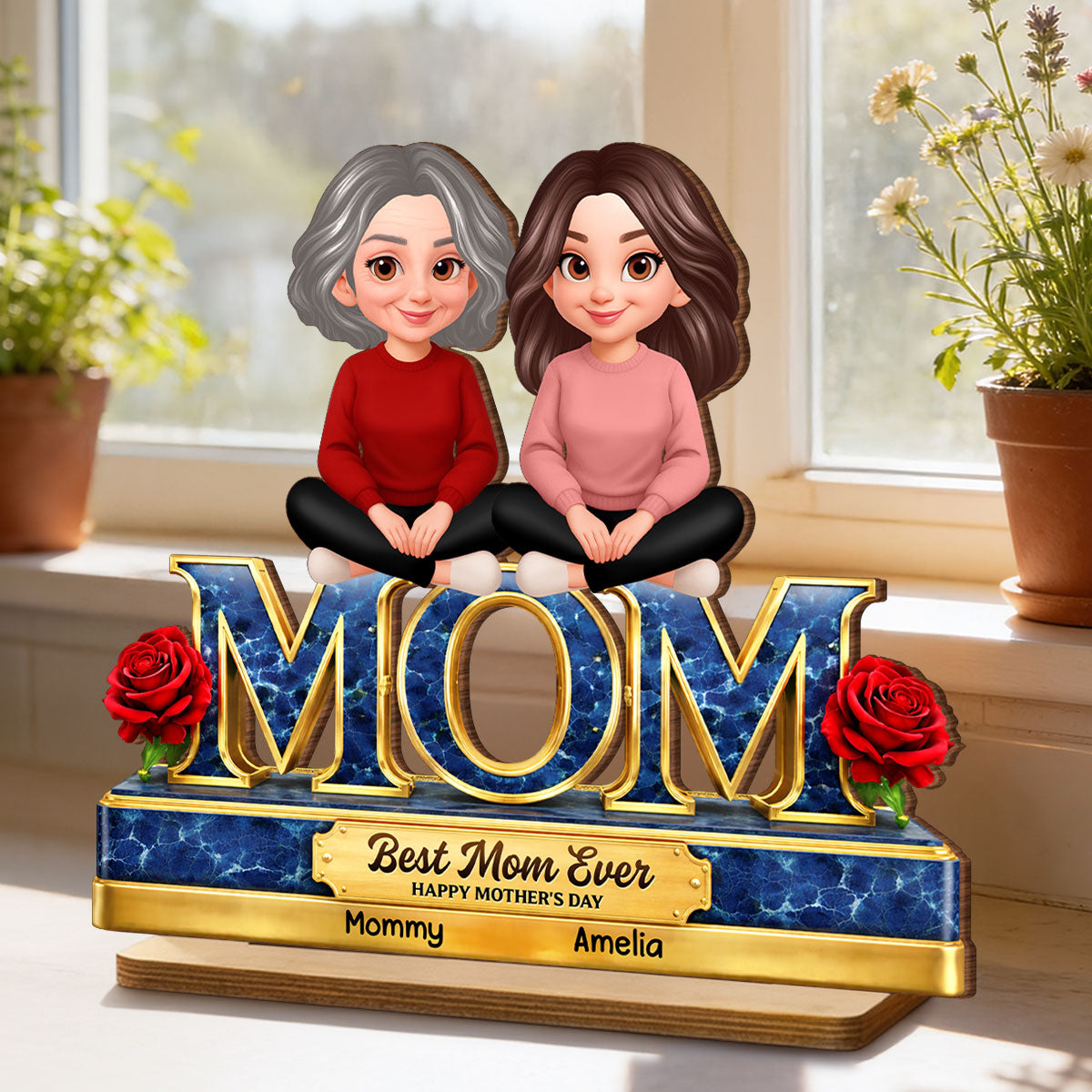 Best Mom Ever Daughters Sons - Personalized 2-Layered Wooden Plaque - Heartfelt Gift For Mom, Grandma
