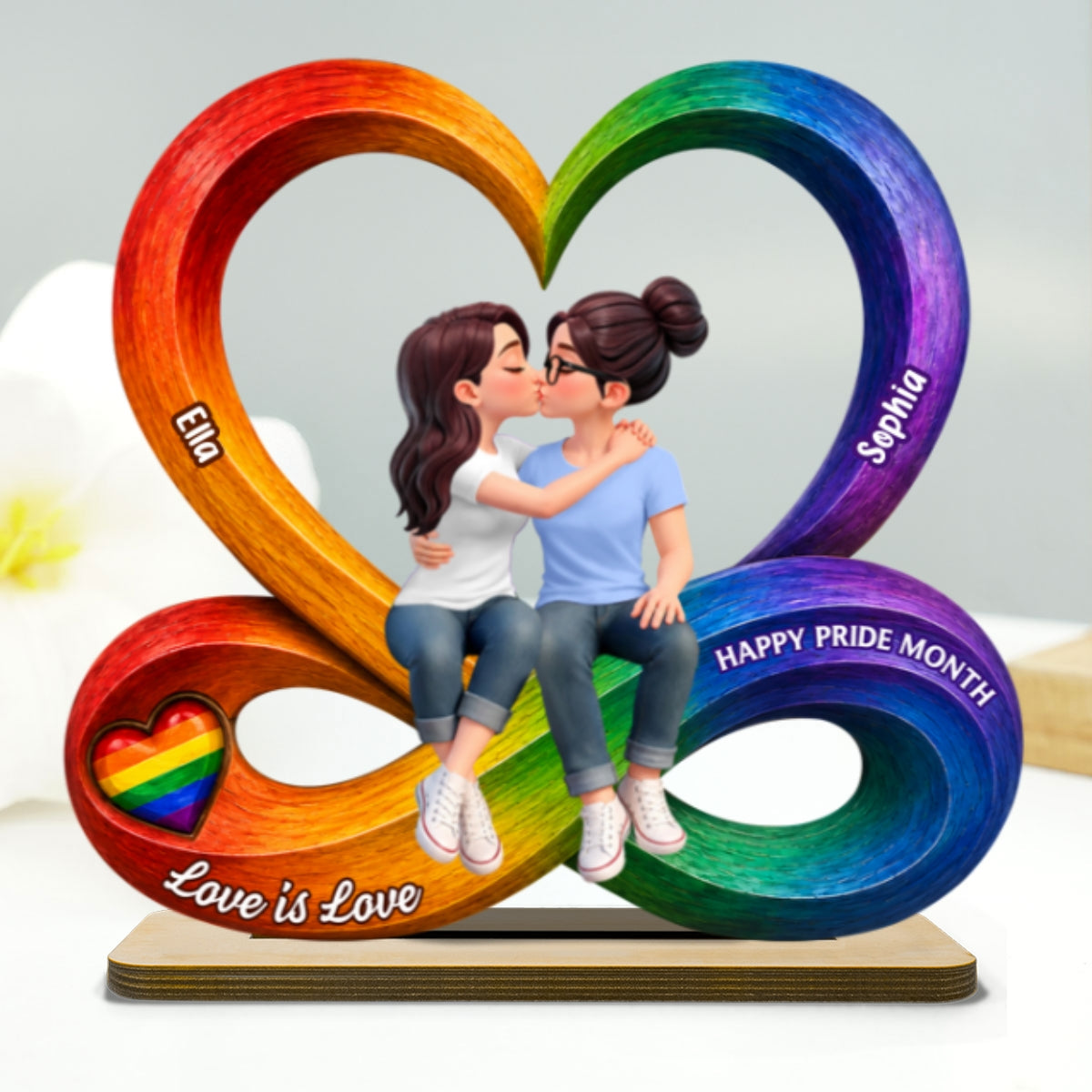 LGBT+ Couple Infinity Love - Personalized 2-Layered Wooden Plaque - Gift For Couple, Happy Pride Month